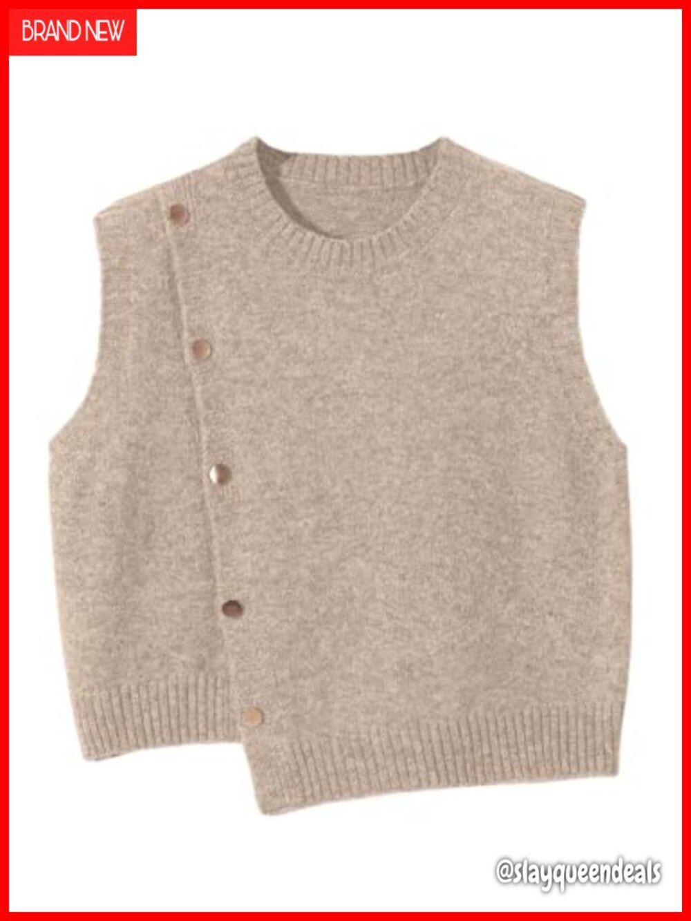Sleeveless Knit Sweater Vest Button Asymmetrical Tank Top